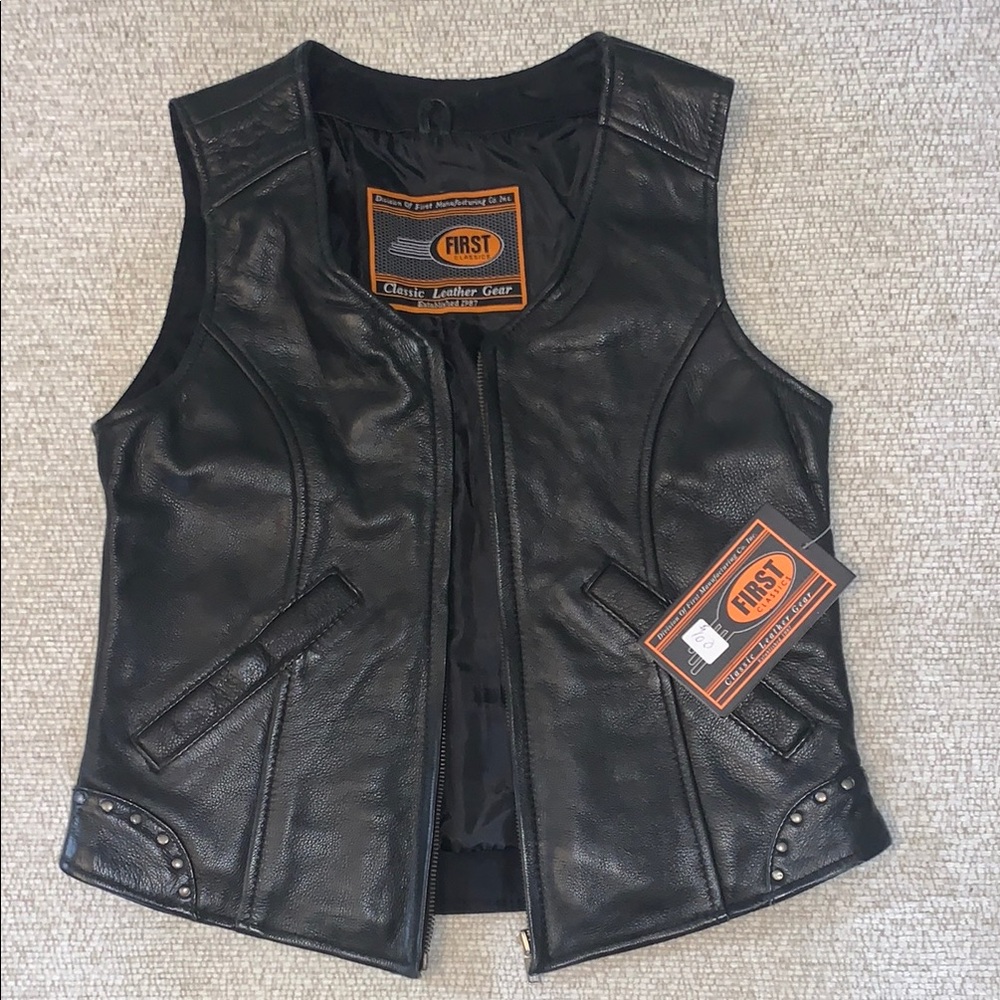 Women's Black Leather Vest
